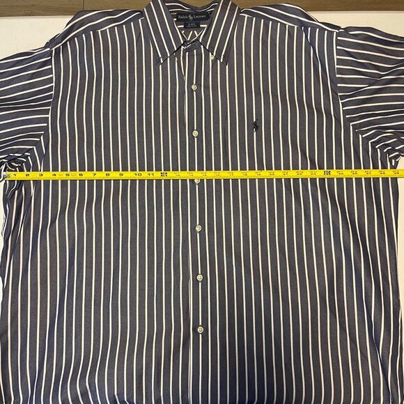 Ralph Lauren Mens XXL Blake Navy & White Striped Button-Up Shirt 100% Cotton - Picture 12 of 13